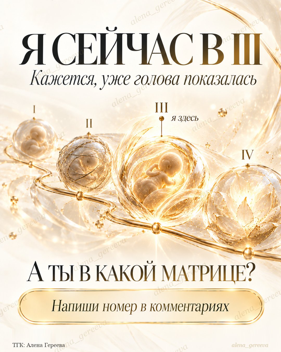 Слайд карусели Алёны Гереевой «Я сейчас в III»: четыре матрицы Грофа и отметка «я здесь» на третьей